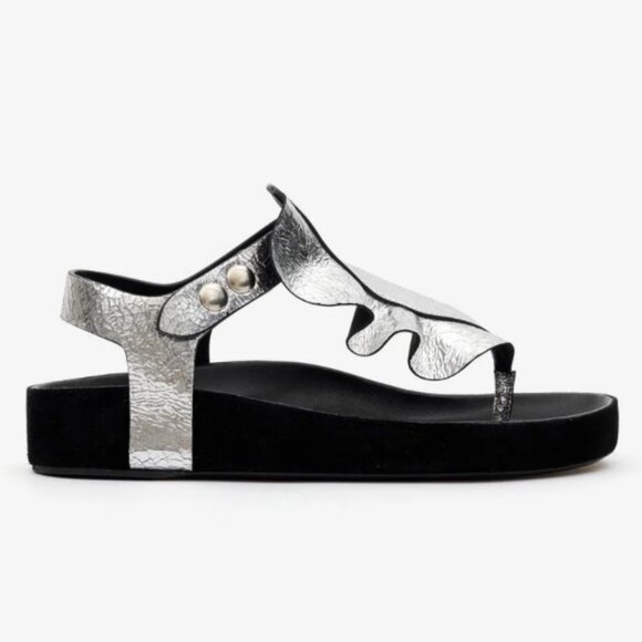 Isabel Marant Isela Metallic Silver Crinkle Leather Sandals Size 8 - Picture 1 of 14